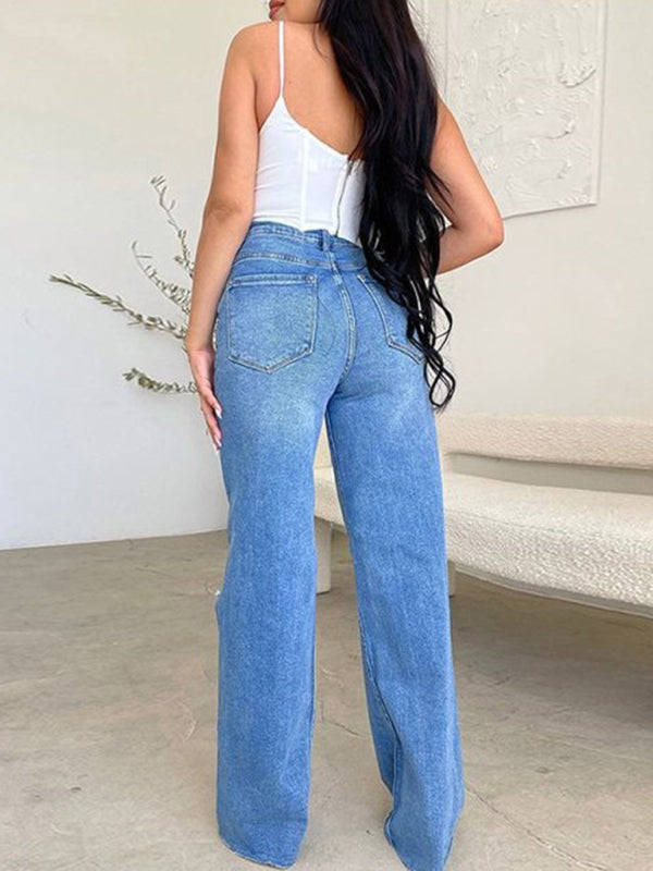 🔥 High-Waist Ripped Wide-Leg Jeans – Trendy, Comfy & Chic Denim Must-Have 🔥