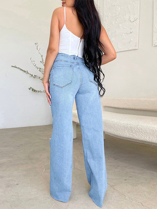 🔥 High-Waist Ripped Wide-Leg Jeans – Trendy, Comfy & Chic Denim Must-Have 🔥