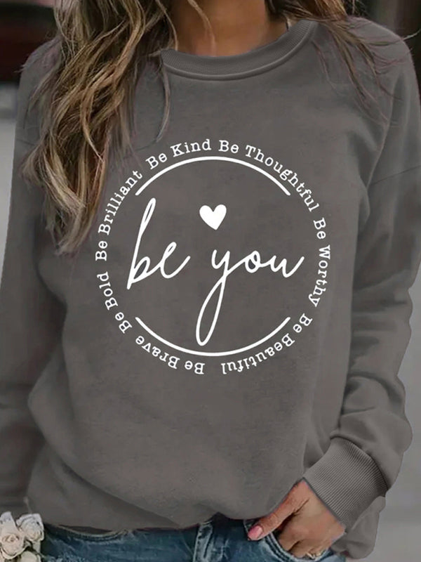 Cozy Love Print Sweatshirt Round Neck Long Sleeve Trendy Fit