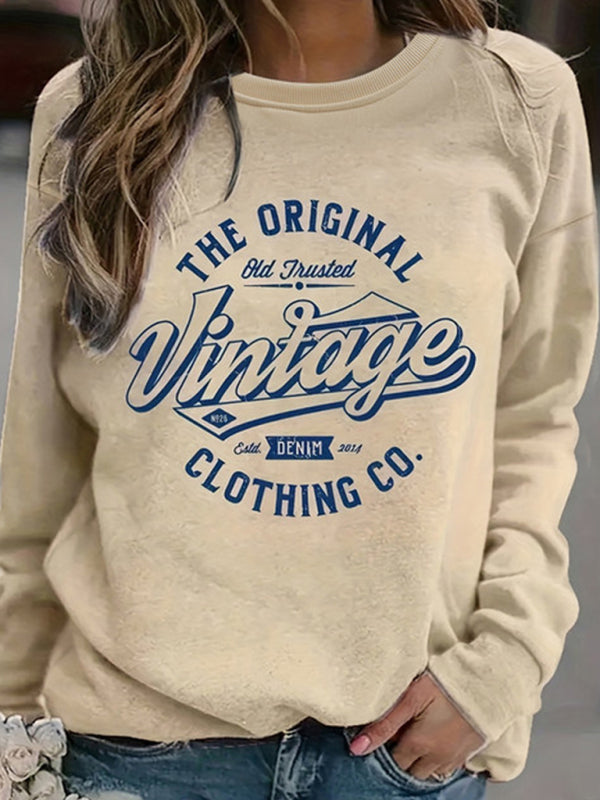 Retro Letter Print Long Sleeve Sweatshirt Comfy Stylish Streetwear Vibes
