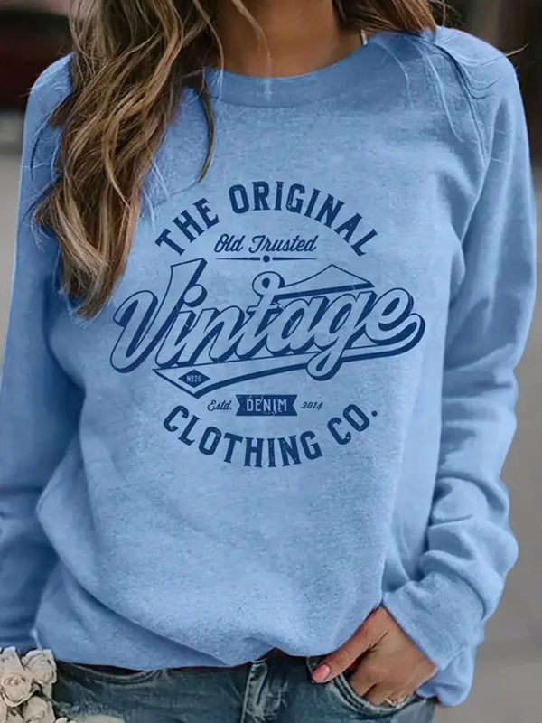 Retro Letter Print Long Sleeve Sweatshirt Comfy Stylish Streetwear Vibes