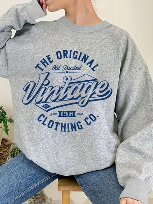 Retro Letter Print Long Sleeve Sweatshirt Comfy Stylish Streetwear Vibes