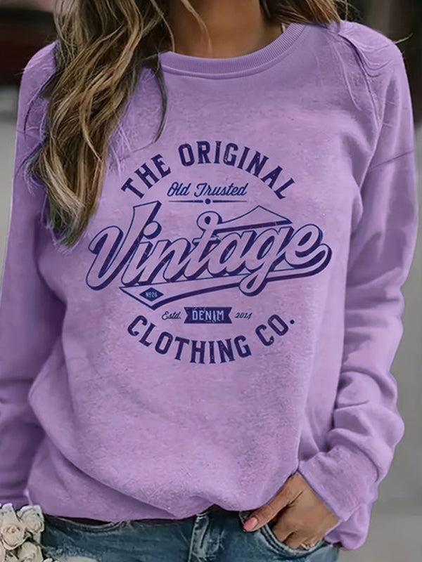 Retro Letter Print Long Sleeve Sweatshirt Comfy Stylish Streetwear Vibes