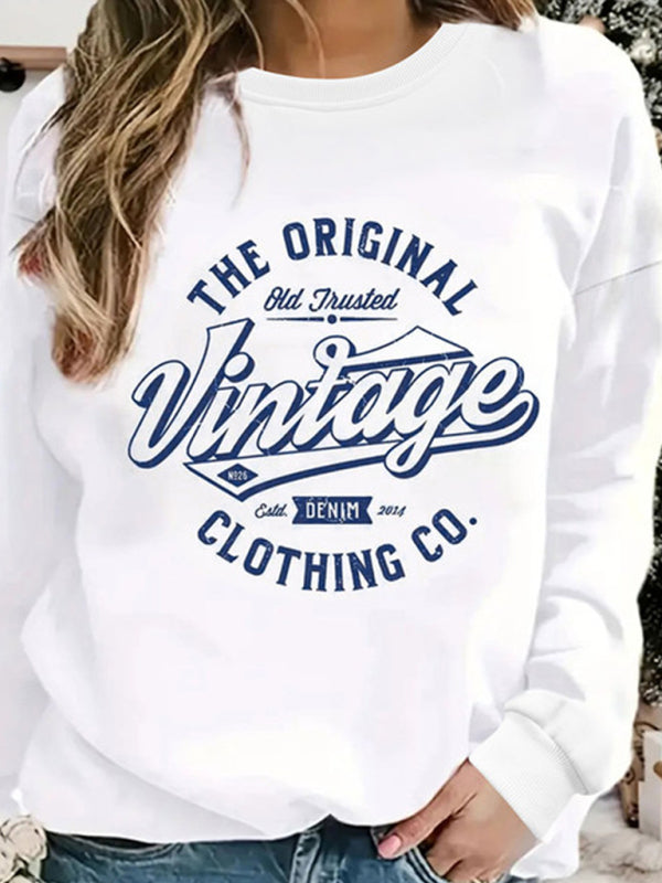 Retro Letter Print Long Sleeve Sweatshirt Comfy Stylish Streetwear Vibes
