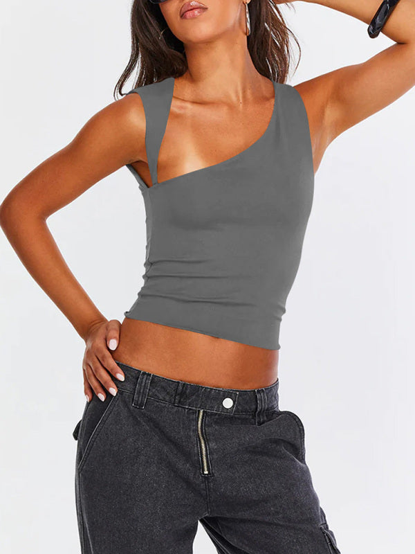 Y2K Irregular Neckline Tank Top Backless Slim Fit – Trendy & stylish Must-Have