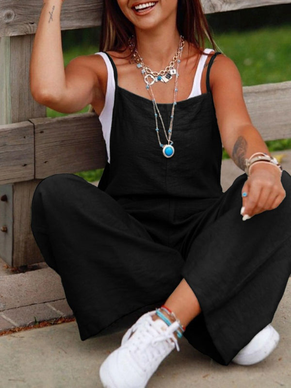 Chic Wide-Leg Suspender Jumpsuit for Women – Effortless Casual Style