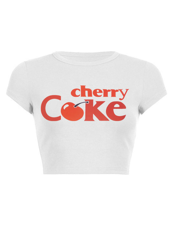 Y2K Retro Graphic Tee Womens Slim Fit Cute Printed T Shirt Trendy Casual