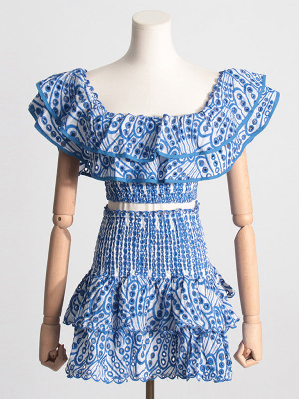 French-Style Ear-Hemmed Short Top & High-Waisted Cake Layer Skirt Two-Piece Set – Romantic Elegance