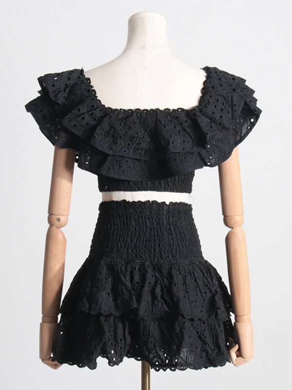 French-Style Ear-Hemmed Short Top & High-Waisted Cake Layer Skirt Two-Piece Set – Romantic Elegance