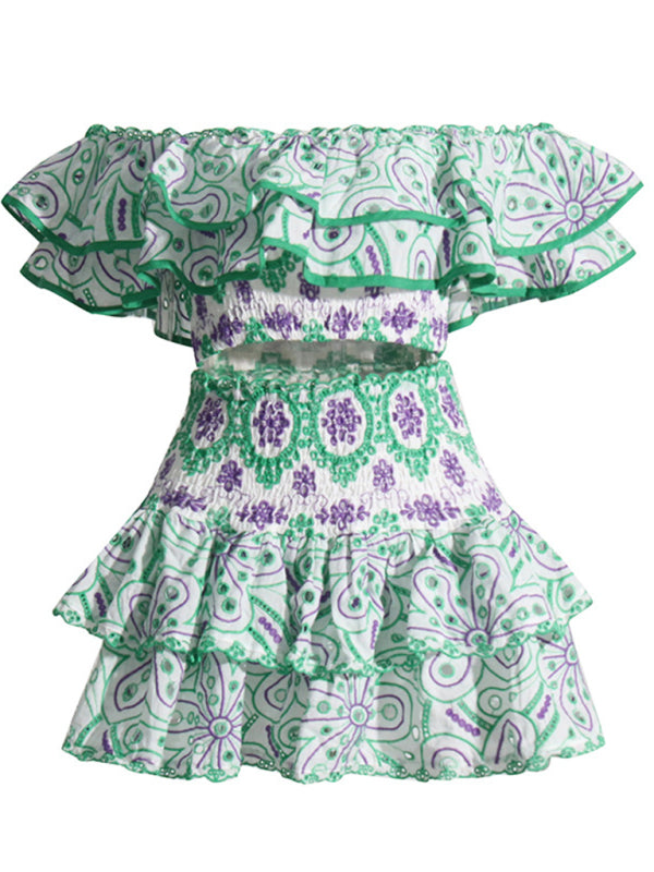 French-Style Ear-Hemmed Short Top & High-Waisted Cake Layer Skirt Two-Piece Set – Romantic Elegance