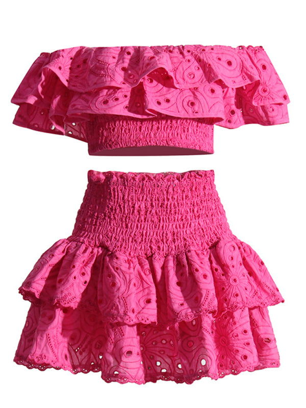 French-Style Ear-Hemmed Short Top & High-Waisted Cake Layer Skirt Two-Piece Set – Romantic Elegance