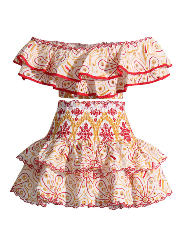 French-Style Ear-Hemmed Short Top & High-Waisted Cake Layer Skirt Two-Piece Set – Romantic Elegance
