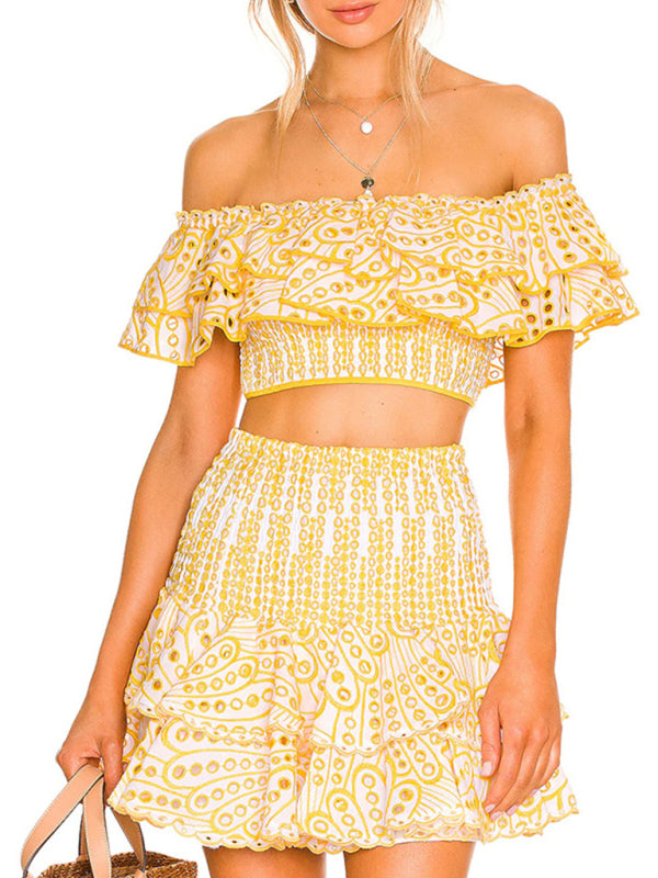 French-Style Ear-Hemmed Short Top & High-Waisted Cake Layer Skirt Two-Piece Set – Romantic Elegance