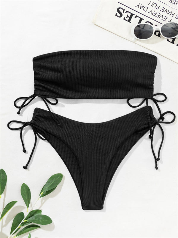 Trendy Split Bandeau Bikini stylish Solid Color Swimsuit – Must-Have Swimwear