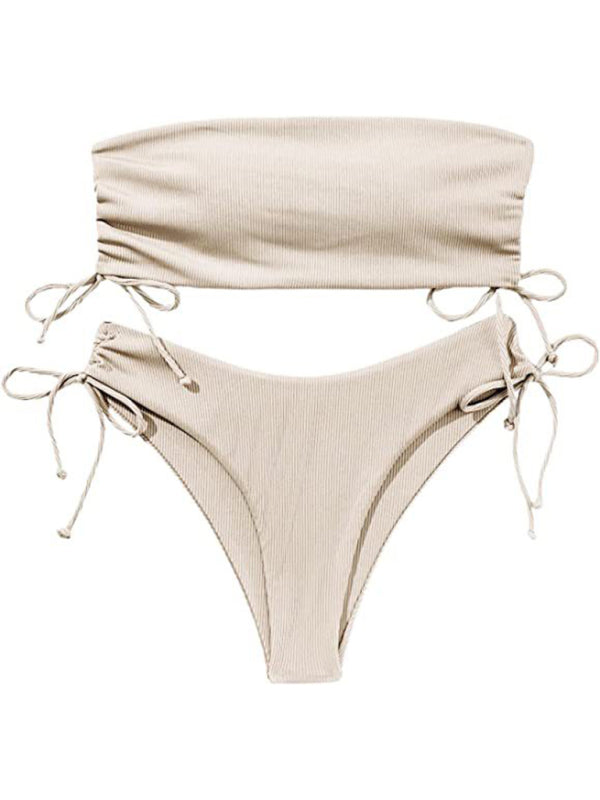 Trendy Split Bandeau Bikini stylish Solid Color Swimsuit – Must-Have Swimwear