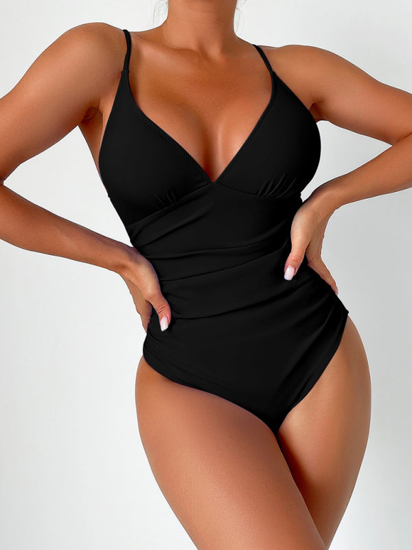 stylish Deep V One-Piece Swimsuit – Flattering & Trendy Swimwear for Summer