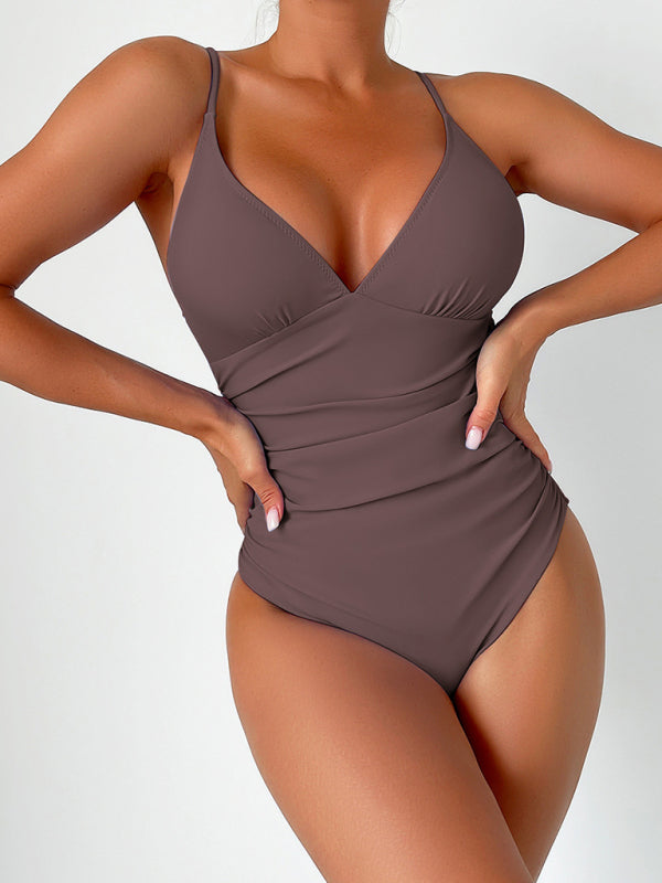 stylish Deep V One-Piece Swimsuit – Flattering & Trendy Swimwear for Summer