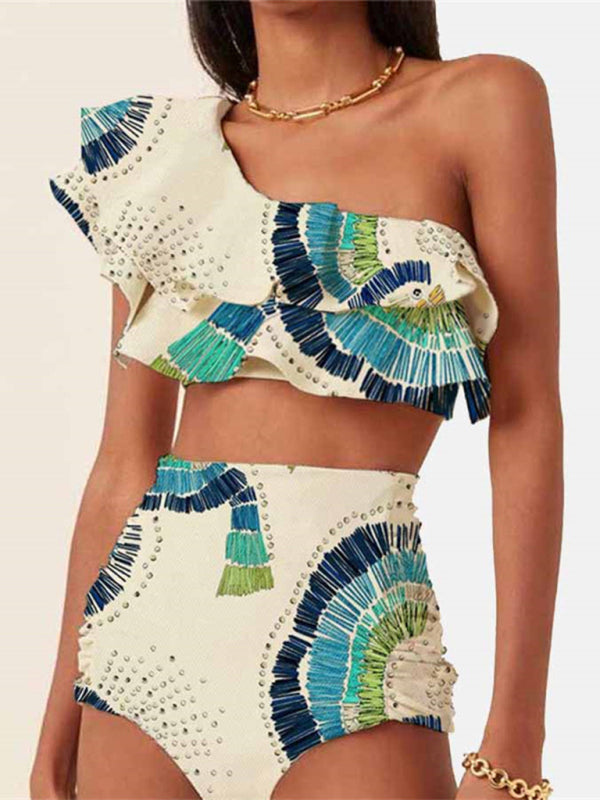 Trendy One-Shoulder Ruffle Bikini Set – stylish & Stylish Swimwear for Summer