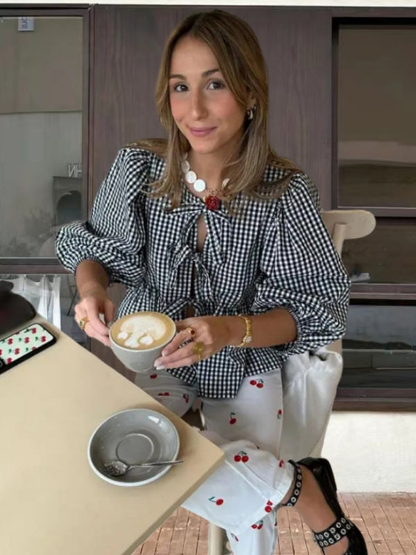 Cute Puff Sleeve Strappy Blouse – Trendy Spring Summer Top for Women