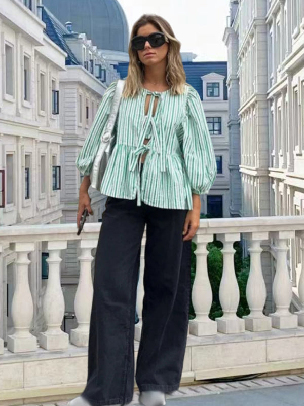 Cute Puff Sleeve Strappy Blouse – Trendy Spring Summer Top for Women