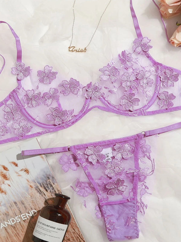 Flirty & Sweet Mesh Embroidered Floral intimates Set – stylish & Chic