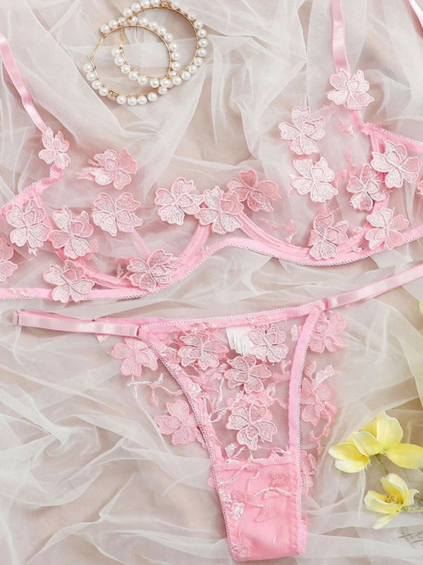 Flirty & Sweet Mesh Embroidered Floral intimates Set – stylish & Chic