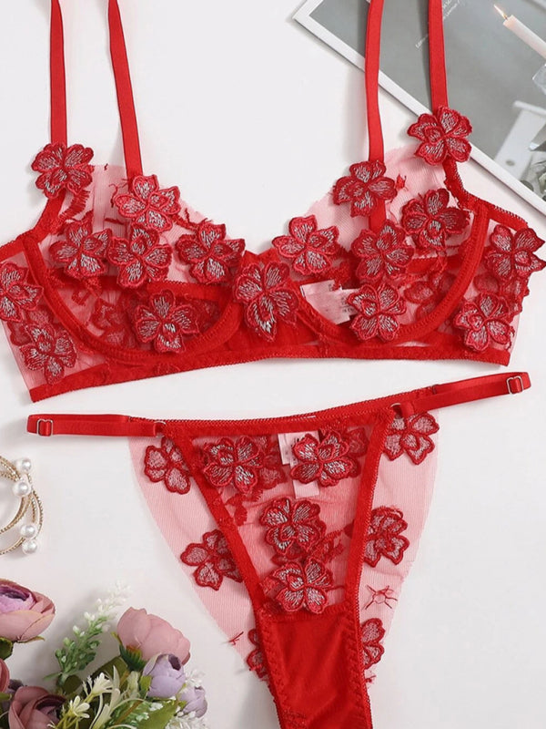 Flirty & Sweet Mesh Embroidered Floral intimates Set – stylish & Chic