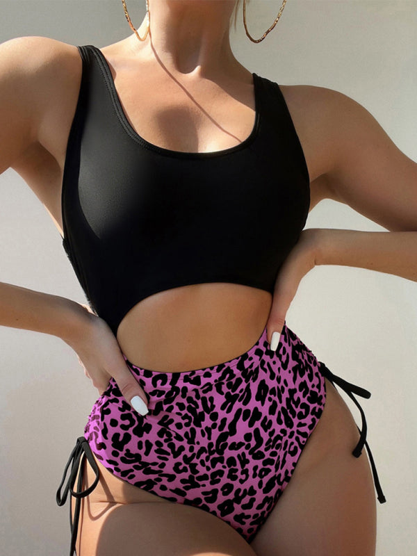 Leopard Print U-Shaped One-Piece Swimsuit stylish Strappy Swimwear for Summer
