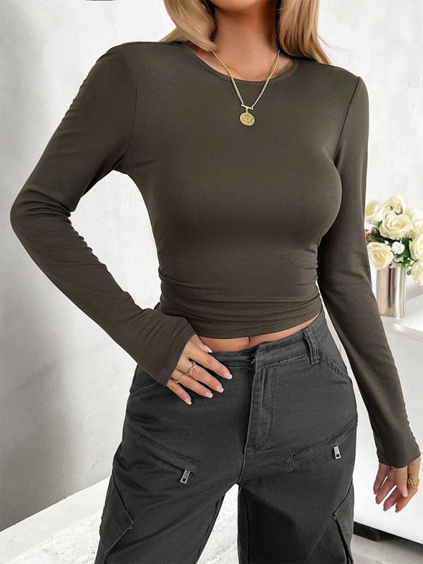Chic Round Neck Slim Fit Long Sleeve Top – Stylish & Comfy Must-Have
