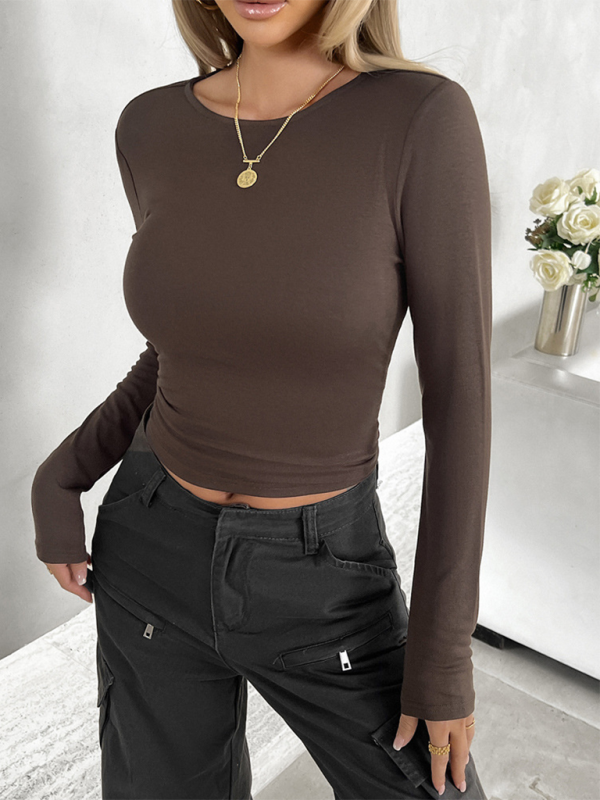 Chic Round Neck Slim Fit Long Sleeve Top – Stylish & Comfy Must-Have