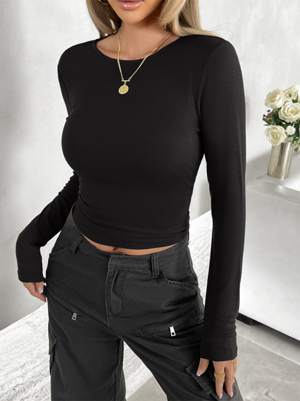 Chic Round Neck Slim Fit Long Sleeve Top – Stylish & Comfy Must-Have