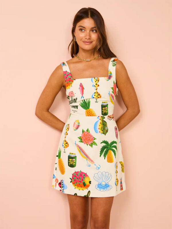 Stylish Printed Sleeveless Lace-Up Dress – Perfect for Spring Summer Vibes