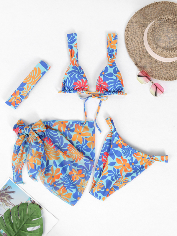 Trendy 4-Piece Bikini Set stylish Backless Swimsuit Print Perfect for Summer Vacay