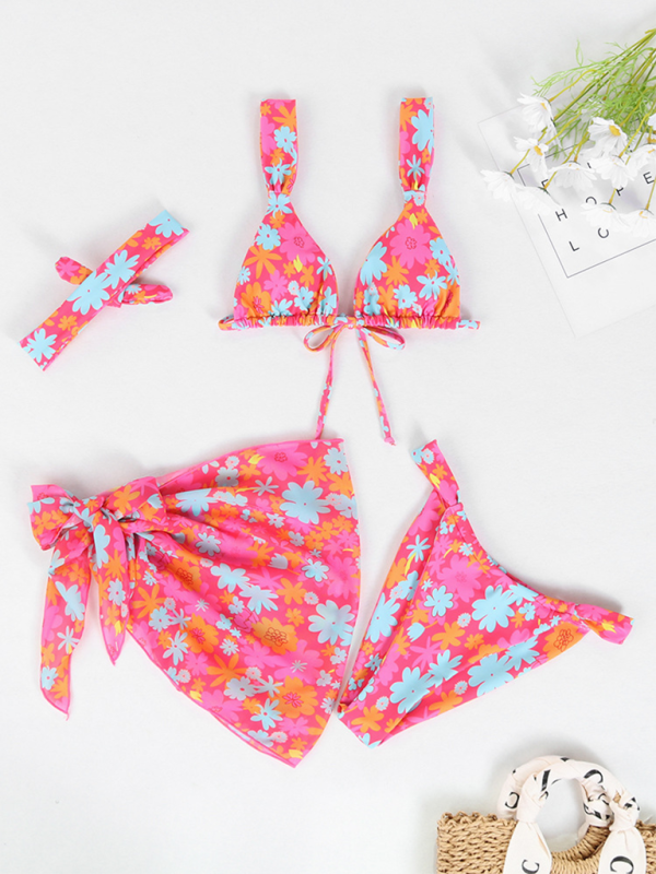 Trendy 4-Piece Bikini Set stylish Backless Swimsuit Print Perfect for Summer Vacay