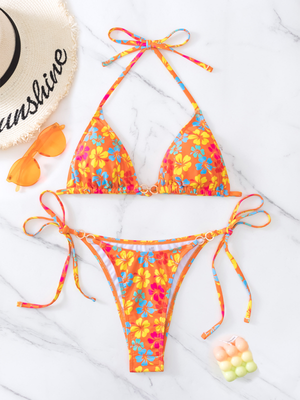 Flirty Triangle Bikini Lace-Up Swimwear – stylish Printed Beach Look