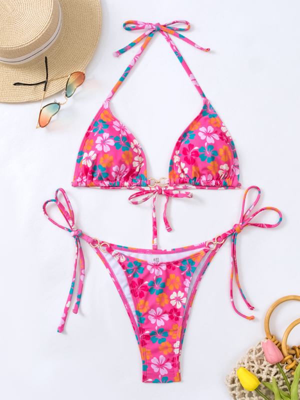 Flirty Triangle Bikini Lace-Up Swimwear – stylish Printed Beach Look