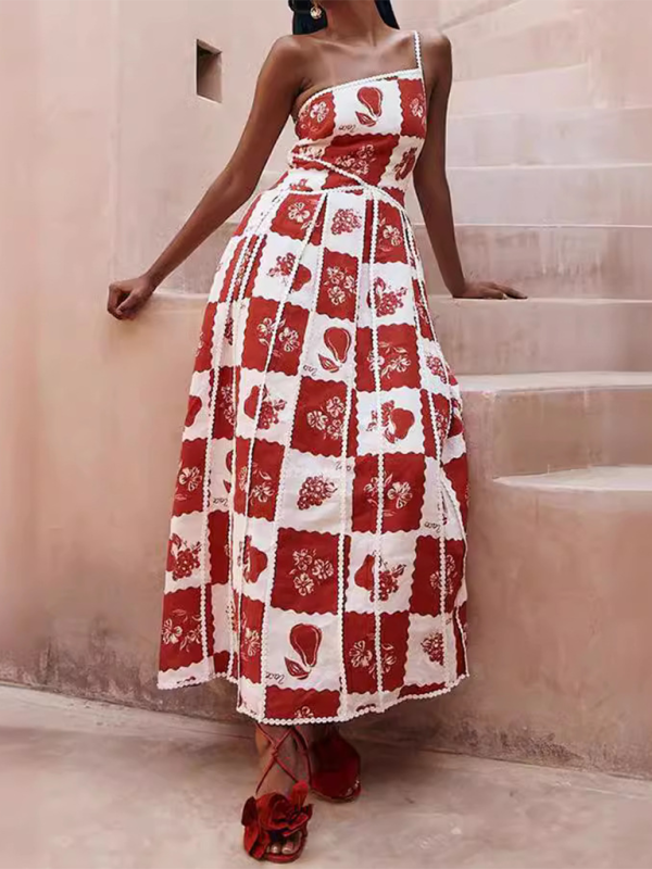 Chic One-Shoulder Printed Dress – Perfect for Vacations & Brunch