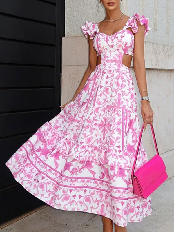 Floral Print Hollow Dress – Romantic Summer Vibes