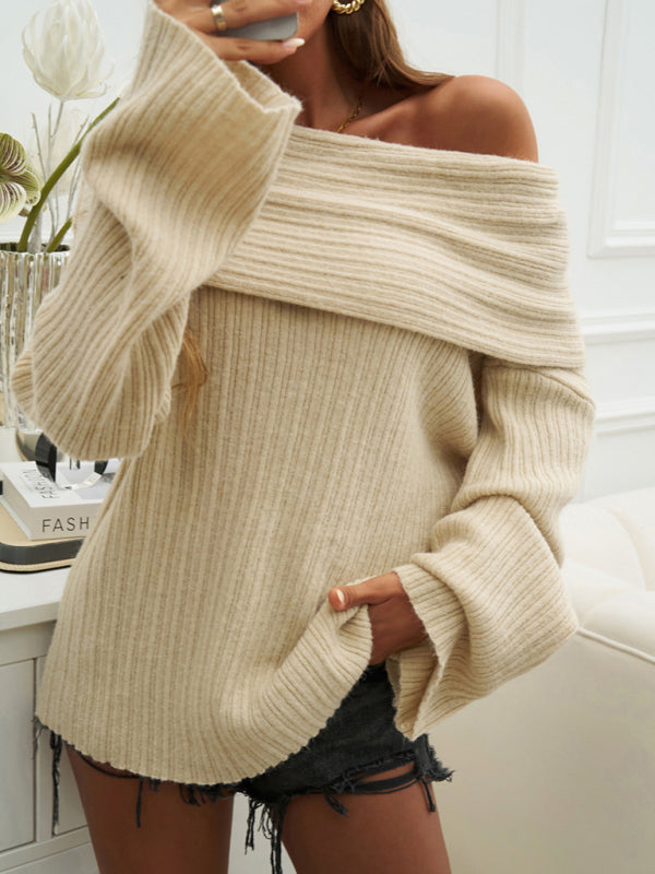 Cozy Chic Off-Shoulder Sweater – Long Sleeve Knit for Fall & Winter