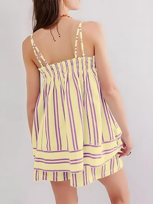 🌞 New Women’s Striped Printed Suspender Top + Shorts Set – Effortless Summer Vibes! 🌞