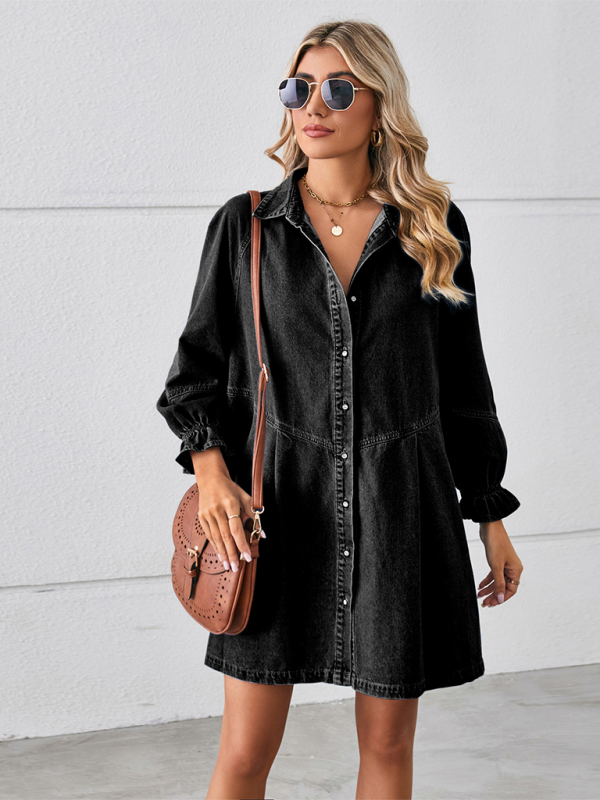 👖 Chic & Casual Loose Denim Dress – Long Sleeve, Spliced & Stylish 👗