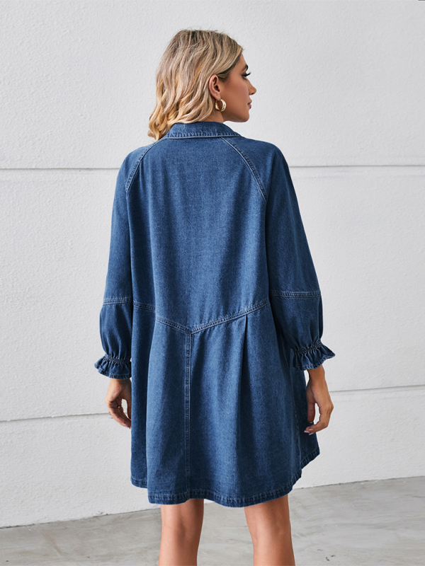 👖 Chic & Casual Loose Denim Dress – Long Sleeve, Spliced & Stylish 👗