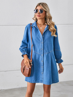 👖 Chic & Casual Loose Denim Dress – Long Sleeve, Spliced & Stylish 👗