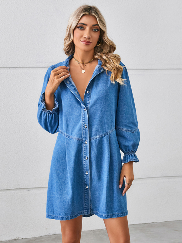 👖 Chic & Casual Loose Denim Dress – Long Sleeve, Spliced & Stylish 👗