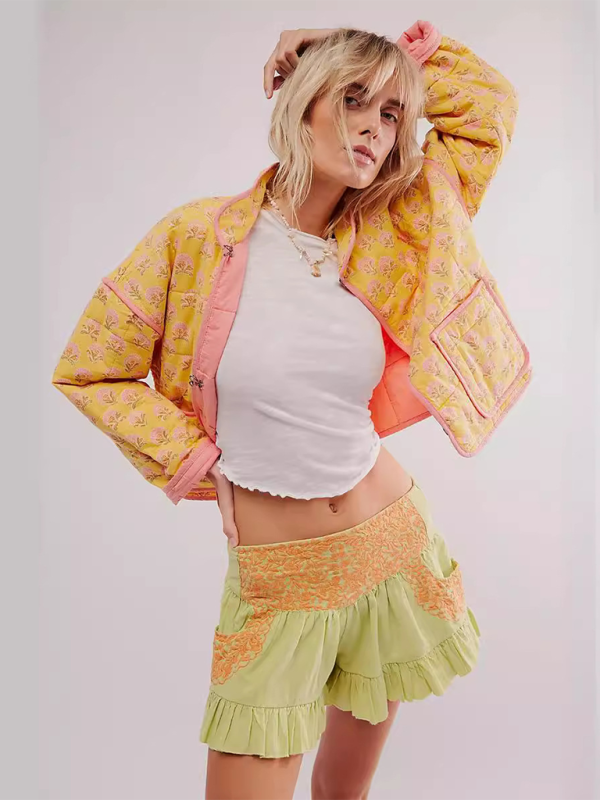 Trendy Ruffled Low Rise Shorts – Embroidered & Stylish for Summer