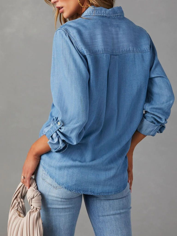 👖 Chic & Casual Denim Shirt – Long Sleeve, Button-Up & Effortlessly Stylish 💙