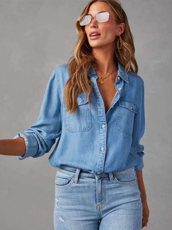 👖 Chic & Casual Denim Shirt – Long Sleeve, Button-Up & Effortlessly Stylish 💙