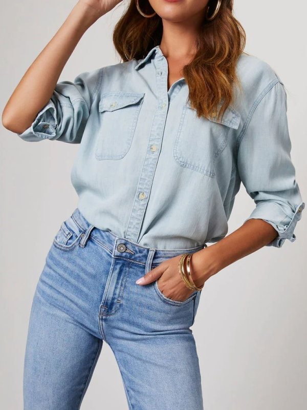 👖 Chic & Casual Denim Shirt – Long Sleeve, Button-Up & Effortlessly Stylish 💙