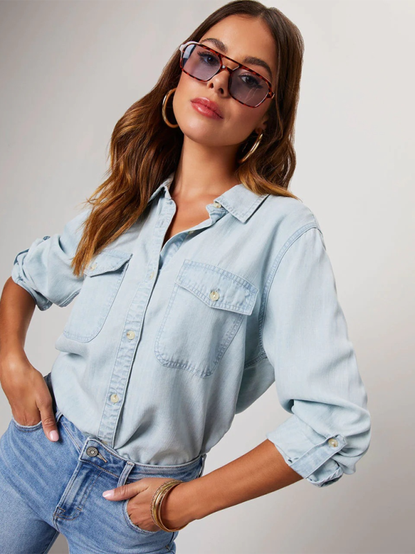 👖 Chic & Casual Denim Shirt – Long Sleeve, Button-Up & Effortlessly Stylish 💙