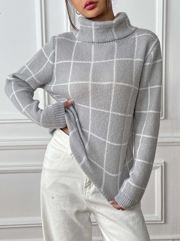 Cozy Chic Plaid Turtleneck Sweater – Stylish & Warm for Fall Winter
